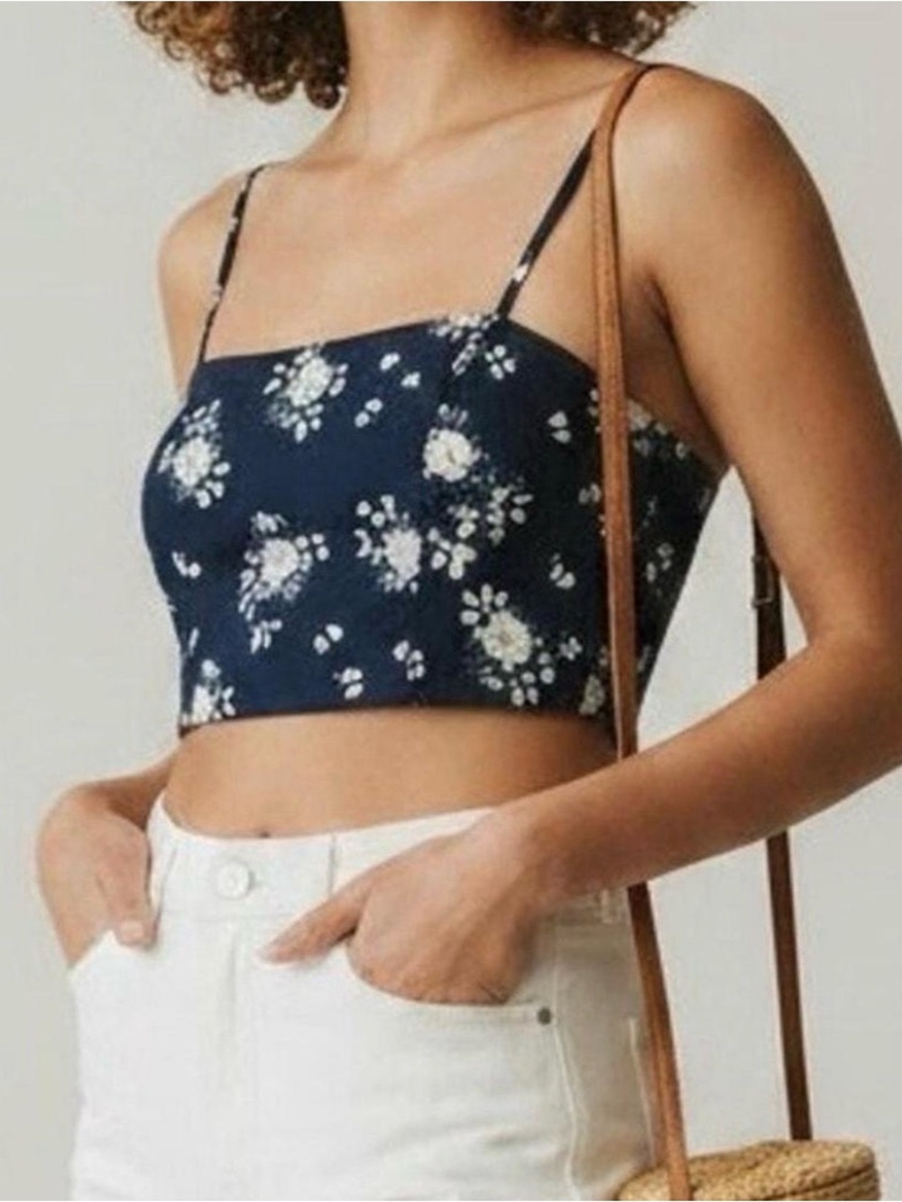 House of Harlow 1960 Navy Floral Square-Neck Crop Top